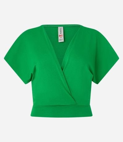 Blusa Corta Lisa en Viscose con Escote en V Transpasado 4