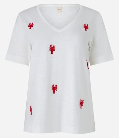 Blusa en Flamé con Cuello V y Bordado de Langostas 6