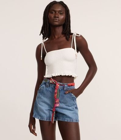 Short Mom Jeans con Bolsillo Cuchillo y Bajo Plegado 2