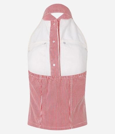 Top Frente Única en Sarga Rayada con Botones y Bolsillos 6