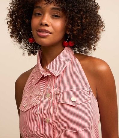 Top Frente Única en Sarga Rayada con Botones y Bolsillos 3