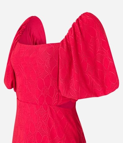 Vestido Evasê Manga Abullonada en Laise con Flores Bordadas 6