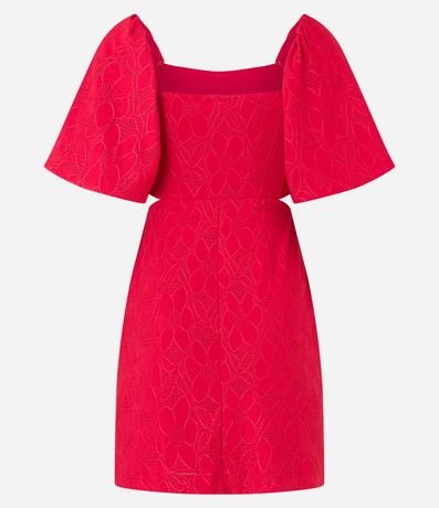 Vestido Evasê Manga Abullonada en Laise con Flores Bordadas 7