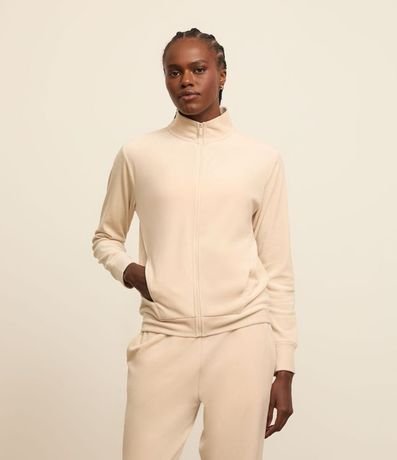 Campera en Microfibra con Cuello Alto y Cremallera