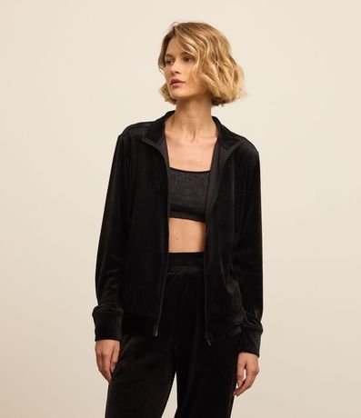 Campera en Microfibra con Cuello Alto y Cremallera