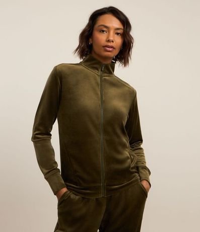 Campera en Microfibra con Cuello Alto y Cremallera 1