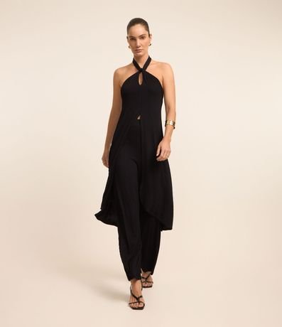 Pantalón Wide Leg Acanalada con Elástico en la Cintura