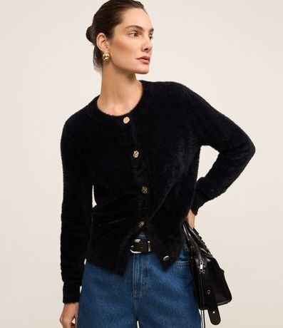 Cardigan en Poliamida Afelpada con Puños Largos
