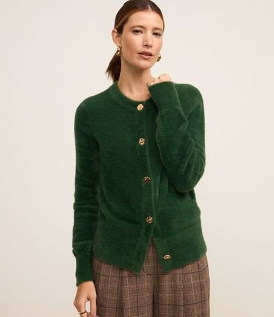 Cardigan en Poliamida Afelpada con Puños Largos