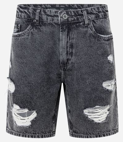 Bermuda Slim en Jeans Denim Destroyed y Bajo a Hilo