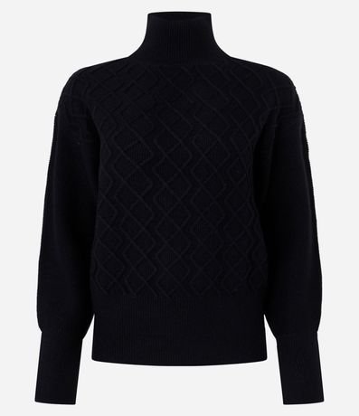 Suéter en Tricot con Cuello Alto y Bordado de Losangos 5