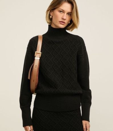Suéter en Tricot con Cuello Alto y Bordado de Losangos