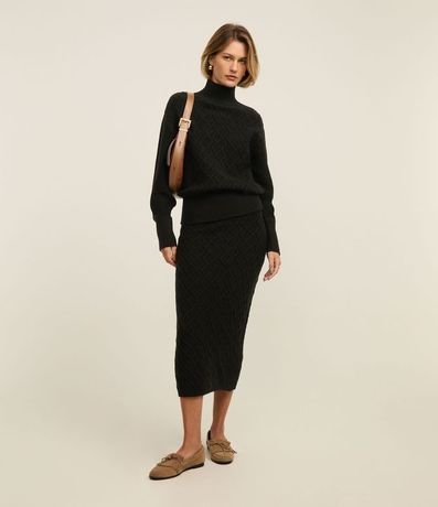 Suéter en Tricot con Cuello Alto y Bordado de Losangos 2