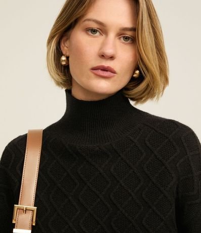 Suéter en Tricot con Cuello Alto y Bordado de Losangos 4
