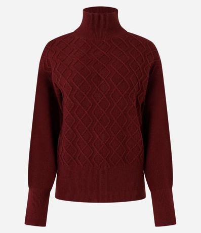 Suéter en Tricot con Cuello Alto y Bordado de Losangos 5