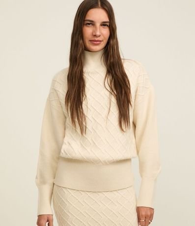 Suéter en Tricot con Cuello Alto y Bordado de Losangos