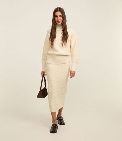 Suéter en Tricot con Cuello Alto y Bordado de Losangos 2