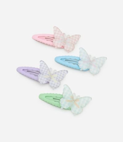 Kit 04 Pinzas para el Pelo Infantil con Mariposas Aplicadas - Talle U