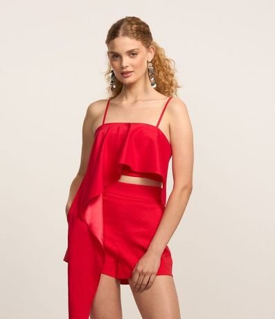 Blusa Cropped en Satén con Volado Asimétrico