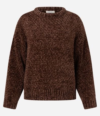 Suéter en Chenille con Cuello Redondo