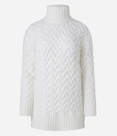 Suéter en Tricot con Cuello Alto y Pelitos