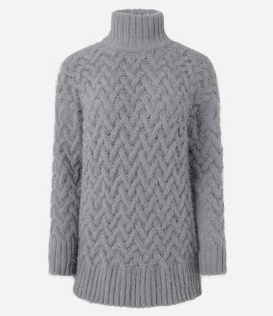 Suéter en Tricot con Cuello Alto y Pelitos