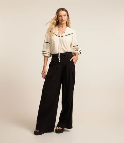 Pantalón Pantalona en Sarga Sastrería con Cierre Desplazado