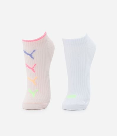 Kit 02 Medias Caña Corta Texturizadas con Estampa Puma