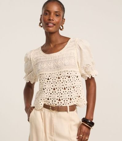 Blusa Manga Corta en Ganchillo