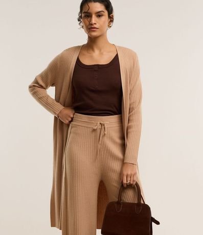 Pantalón recto Cintura Alta en Punto Canelado con Lazo 2