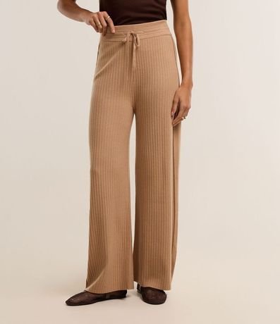 Pantalón recto Cintura Alta en Punto Canelado con Lazo 3