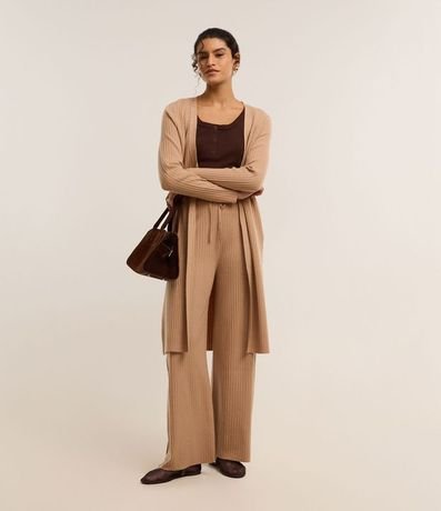 Pantalón recto Cintura Alta en Punto Canelado con Lazo 5