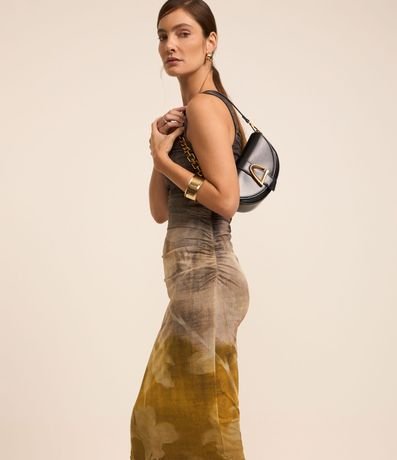 Vestido Midi en Tule con Estampa de Follaje 3