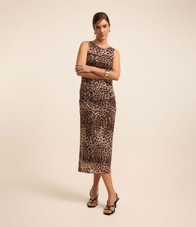 Vestido Midi en Tule con Estampa Animal Print