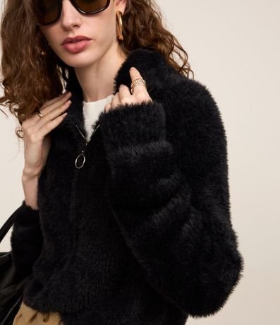 Cardigan en Punto Peludito con Cremallera Delantero 5