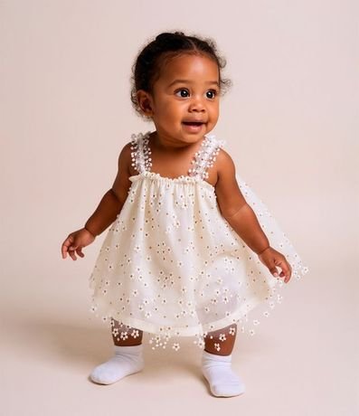 Vestido Infantil en Tule con Estampa de Flores con Purpurina - Talle 0 a 18 meses 2