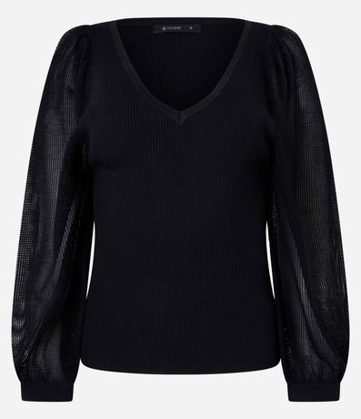 Blusa en Punto con Escote V y Manga Larga Amplia 5