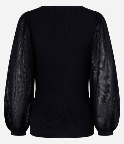 Blusa en Punto con Escote V y Manga Larga Amplia 7
