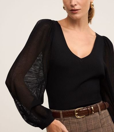 Blusa en Punto con Escote V y Manga Larga Amplia 3