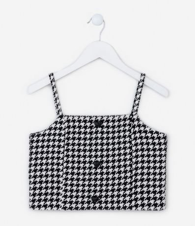 Blusa Cropped Infantil con Estampa de Cuadros Pied de Poule - Talle 5 a 14 años