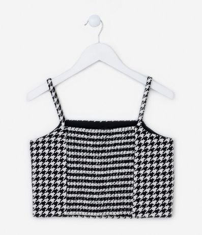 Blusa Cropped Infantil con Estampa de Cuadros Pied de Poule - Talle 5 a 14 años 2