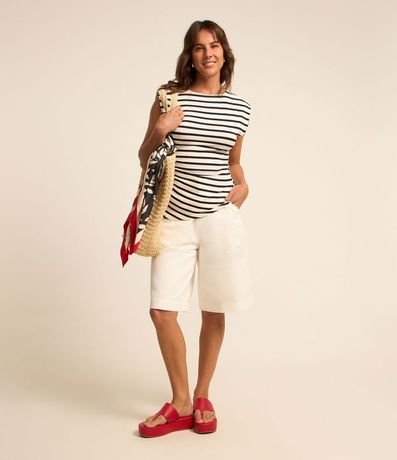 Blusa sin Manga en Algodón Rayado con Fruncido 2