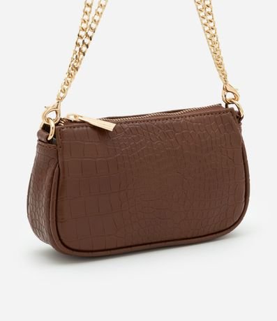 Cartera Baguette Pequeña en PU con Textura Croco con Asa Corta