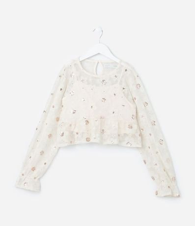 Blusa Corta Infantil en Tul con Bordado de Lentejuelas - Talle 5 a 14 años