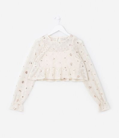 Blusa Corta Infantil en Tul con Bordado de Lentejuelas - Talle 5 a 14 años