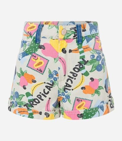 Short Tiro Alto en Jeans con Estampa Tropical 4