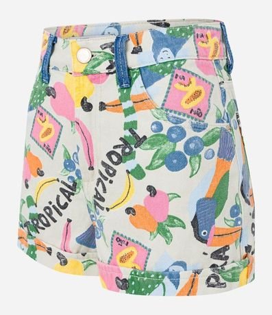 Short Tiro Alto en Jeans con Estampa Tropical 5