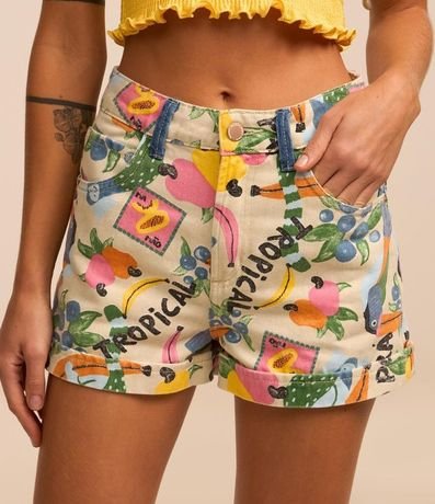 Short Tiro Alto en Jeans con Estampa Tropical 3