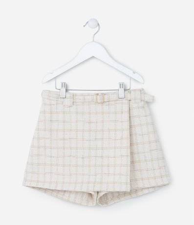 Short Pollera Sobre Infantil en Tweed con Estampa de Cuadros - Talle 5 a 14 años