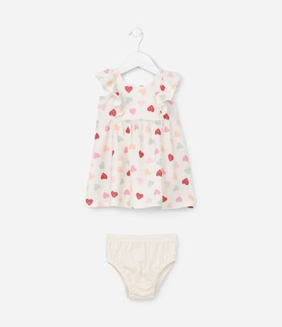 Vestido Infantil con Babados y Estampa de Corazones - Talle 0 a 18 meses